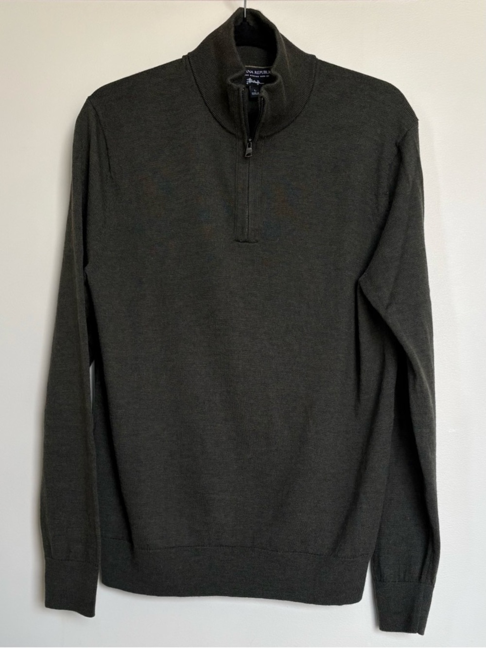 Banana Republic Men’s L Italian Merino Wool Quarter Zip Sweater Dark Green